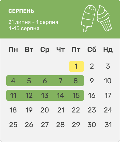 Графік зміни на серпень